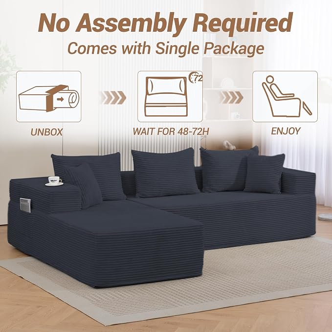 105'' Modular L-Shaped Boneless Sectional, Corduroy Deep Seat Cloud Sectional - Image 7