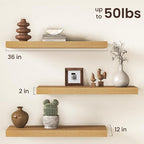 36Inch Oak Floating Shelves for Wall, 12 Inch Deep Shelves for Bedroom - Image 3