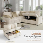 Hanherry Sectional Couch with Pull Out Sofa Bed, Chenille Sleeper Sofa with 2 - Image 4