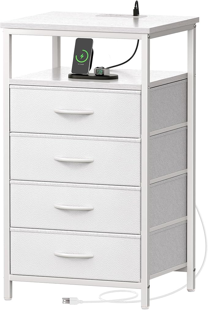 Huuger Night Stand with Charging Station, Bedside Table, Tall Nightstand with by Huuger