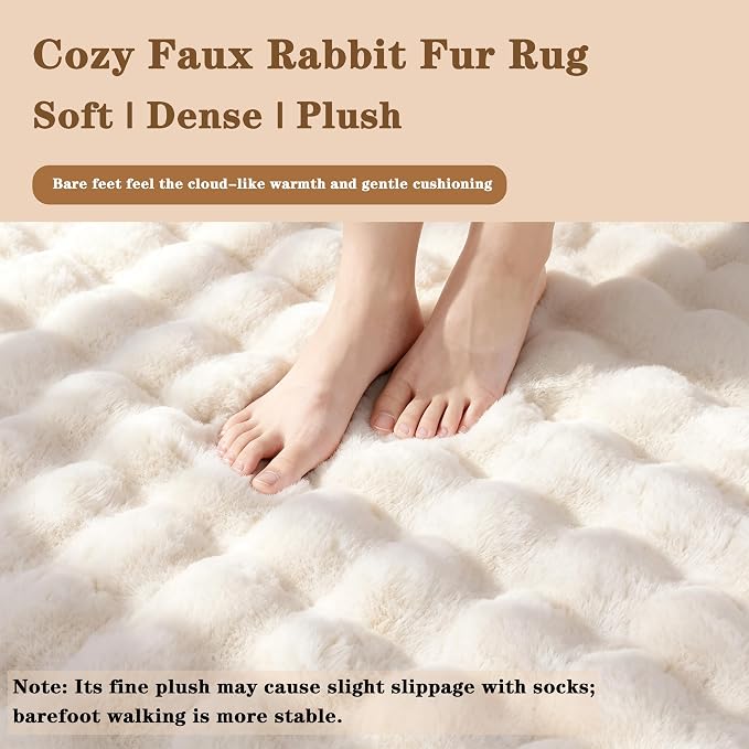 Creamy White Rabbit Plush Rug 5'x7', Fluffy Shaggy Area Rug - Image 5