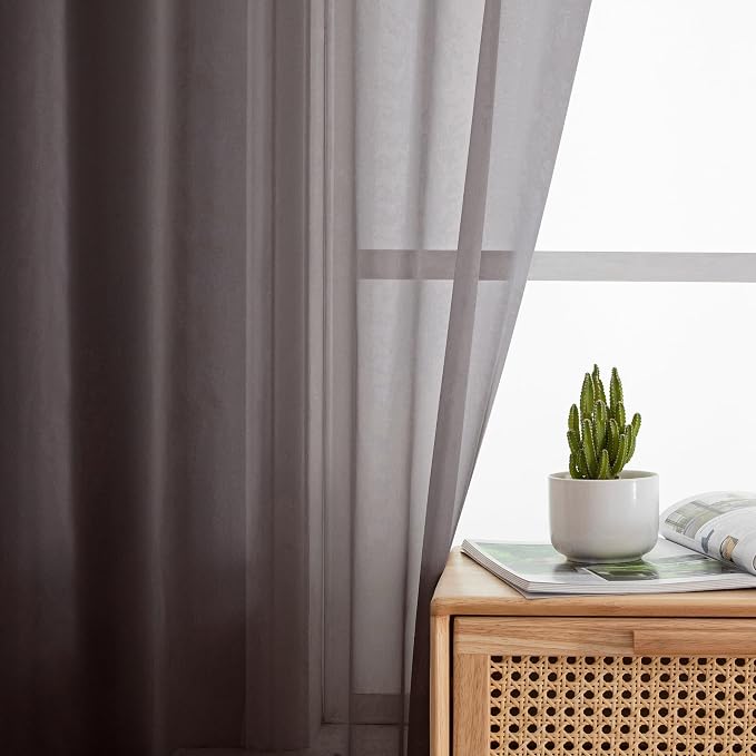 Simplebrand Chocolate Short Sheer Curtains 45 Inch Length - Image 3