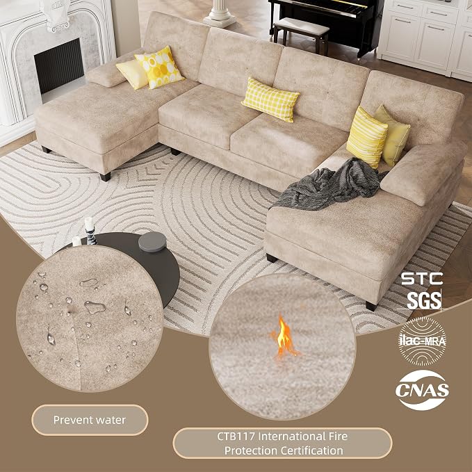 U-Shaped Sectional Couches for Living Room, 4 Seat Sofa - Image 3