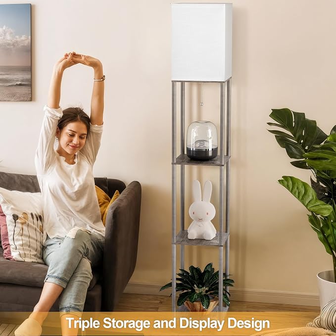 Floor Lamp with Shelves for Living Room Oak Gray, Shelf Floor Lamp with 3 CCT - Image 9