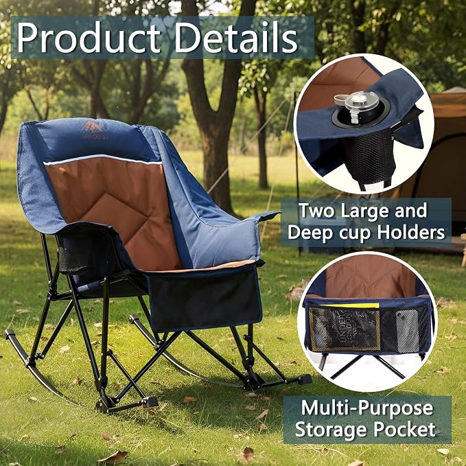 400lbs Rocking Camping Chair, Oversized Heavy Duty XL Folding Rocker - Image 7