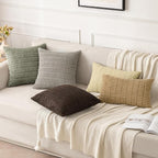 MIULEE Corduroy Decorative Throw Pillow Covers 20x20 Light Olive Pack of 2 | - Image 3