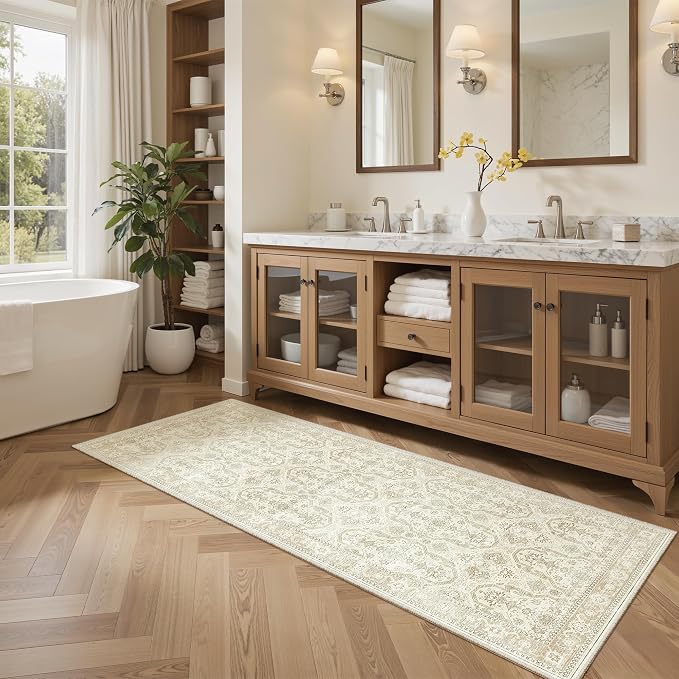 Soalmost Runner Rug 2x5 Washable Non-Slip Kitchen Entry Runners Beige/Brown | - Image 4