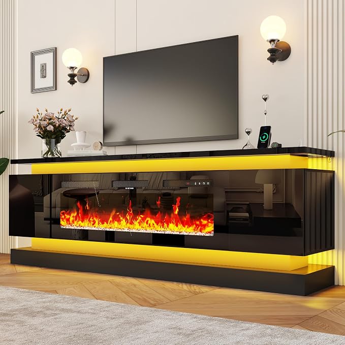 chartustriable 81IN LED TV Stands w/50 inch Fireplace Power Outlet - Image 2
