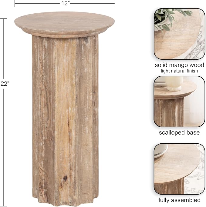 Kate and Laurel Gierson Modern Wooden Round Side Table; 12 x 12 x 22; Light - Image 3
