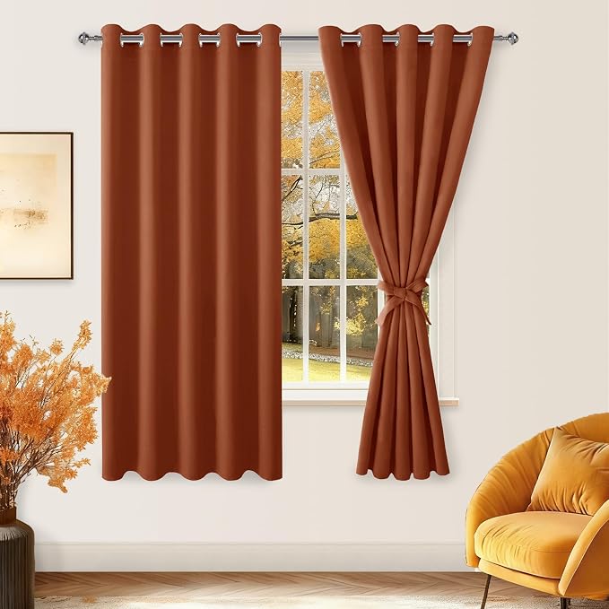 Fall Grommet Blackout Curtains for Bedroom 60 x 72 Inch Burnt Ochre | Thermal - Image 8