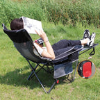 Reclining Camping Chair with Removable Footrest Lounge Chair with Headrest - Image 2