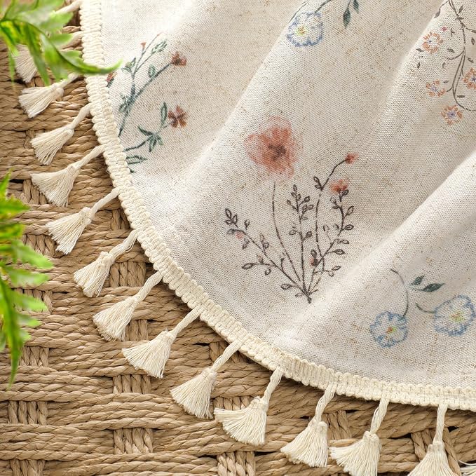 Boho Floral 100% Blackout Curtains 84 Inch 2 Panels Linen Texture | Farmhouse - Image 6