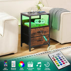 Yoobure Nightstand with Charging Station, LED Night Stand with Fabric Drawers - Image 5