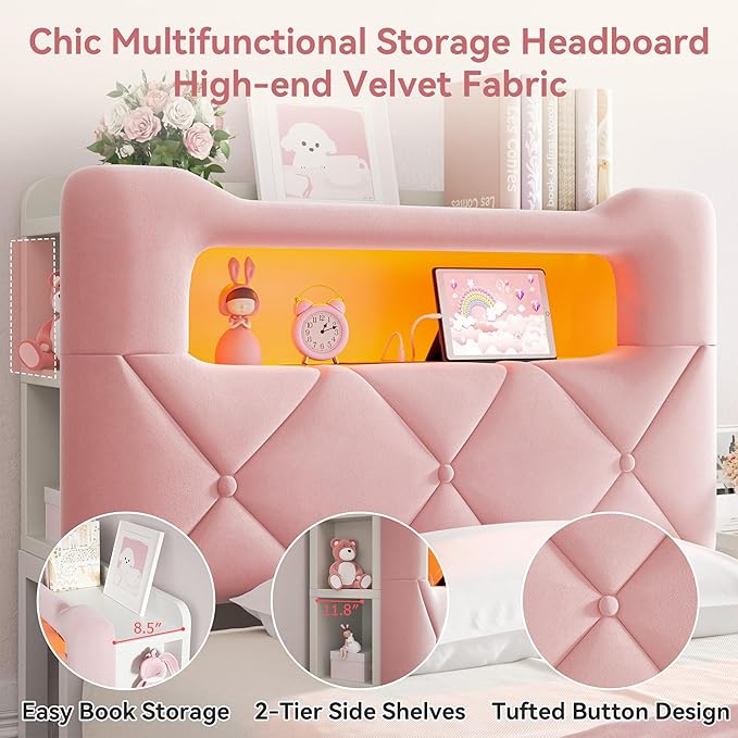 Twin Upholstered LED Bed Frame - Image 6