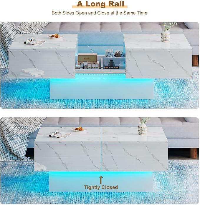 HedoAjim White Marble LED Coffee Table - Image 10