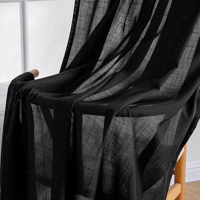 MIULEE Black Linen Curtains 96 Inch Length 2 Panels - Image 6