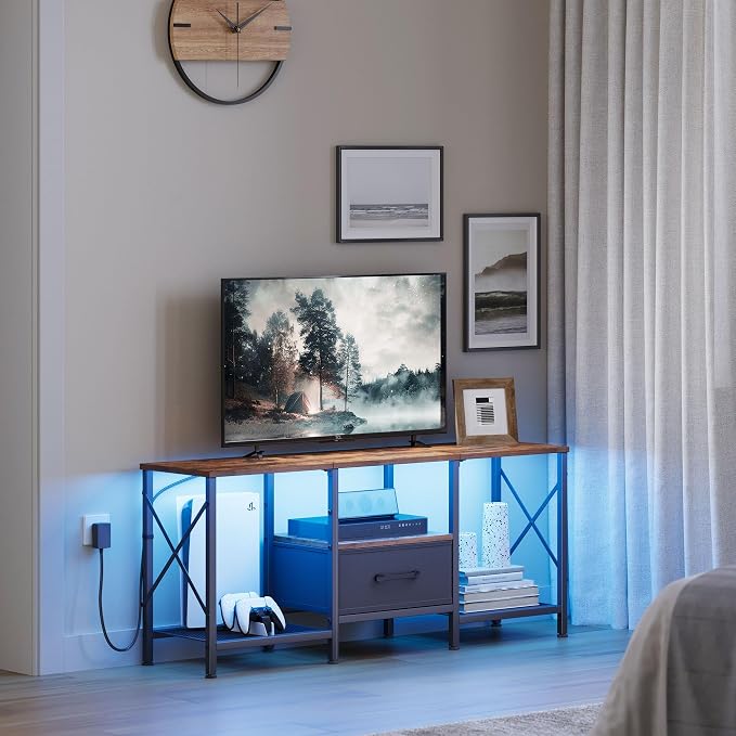 JARHETUN LED TV Stand with Fabric Drawer, Entertainment Center - Image 7