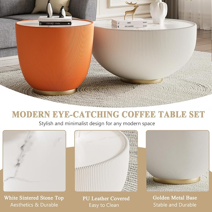 Round Marble Coffee Table Set of 2, 2 Piece Coffee Table and End Table - Image 6