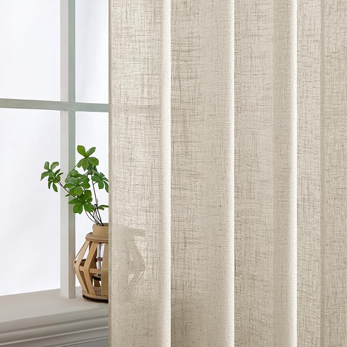 MIULEE Cream Linen Curtains 52x84 Inch 2 Panels - Image 5