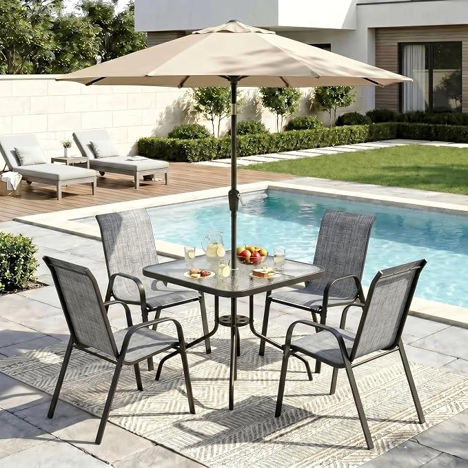 Arlopu 5 Piece Outdoor Patio Dining Set, Porch Furniture - Image 9