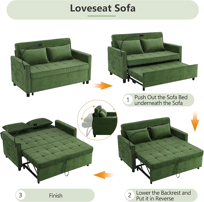 3 in 1 Convertible Sleeper Sofa Bed, 56.9" Small Pull Out Couch Bed - Image 6