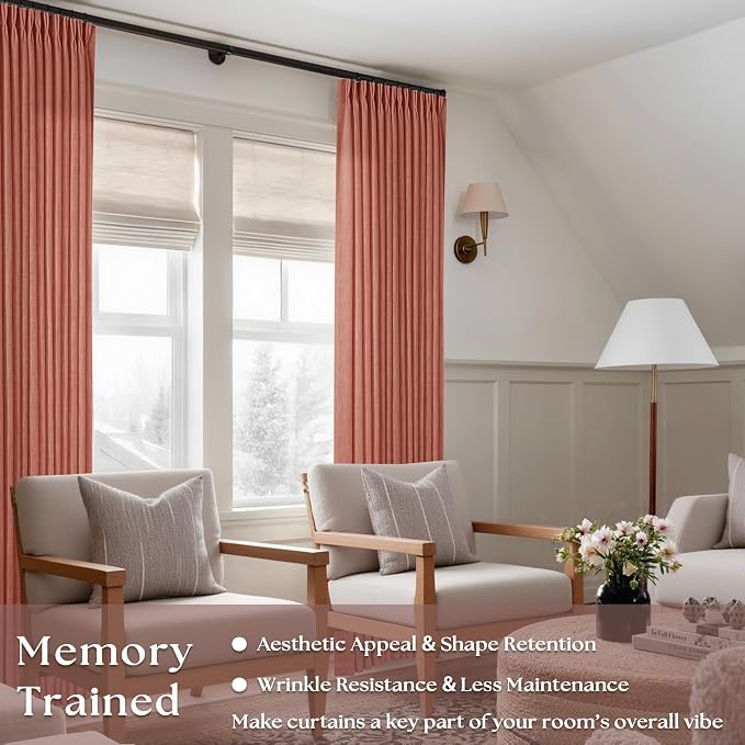 Extra Long Terracotta Pleated Linen Curtains 120 Inches Long Firebrick | Light - Image 2