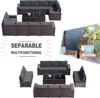Kullavik Outdoor Patio Furniture Set, 12 Pieces Sectional Rattan Sofa Set Brown - Image 5