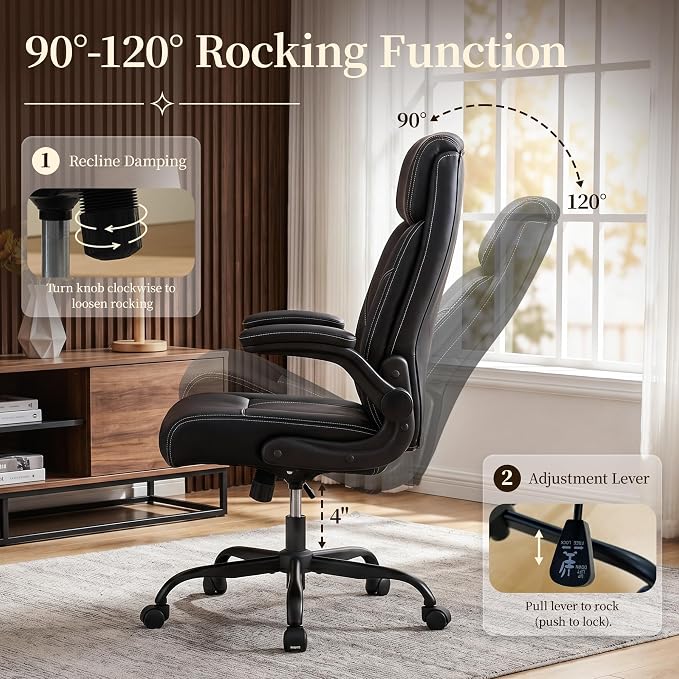 Office Chair, Leather Ergonomic Computer Desk Chair - Image 5