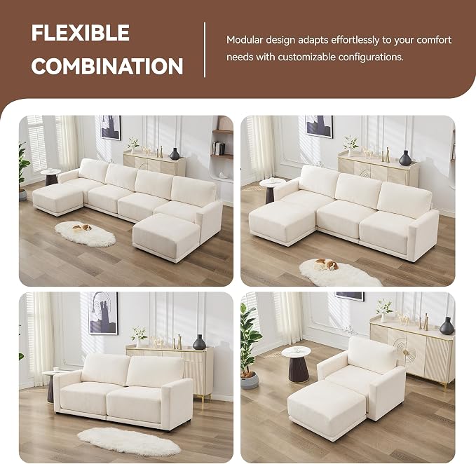 110.6" L Shaped Modular Sectional Sofa Modern Chenille Comfy Couch - Image 6