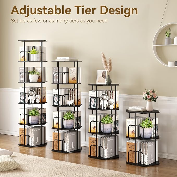 SUNMORY 5 Tier Rotating Bookshelf Tower, Revolving 360 ° Spinning Bookcase - Image 5