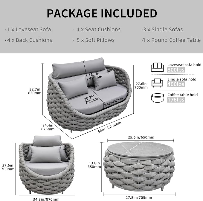 TWT Outdoor Patio Furniture Set-5 Pieces Aluminum Sectional Sofa, Metal Patio - Image 3