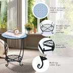 Cinnvoice Outdoor Side Table Round Small Mosaic Patio Accent Indoor End Plant - Image 4