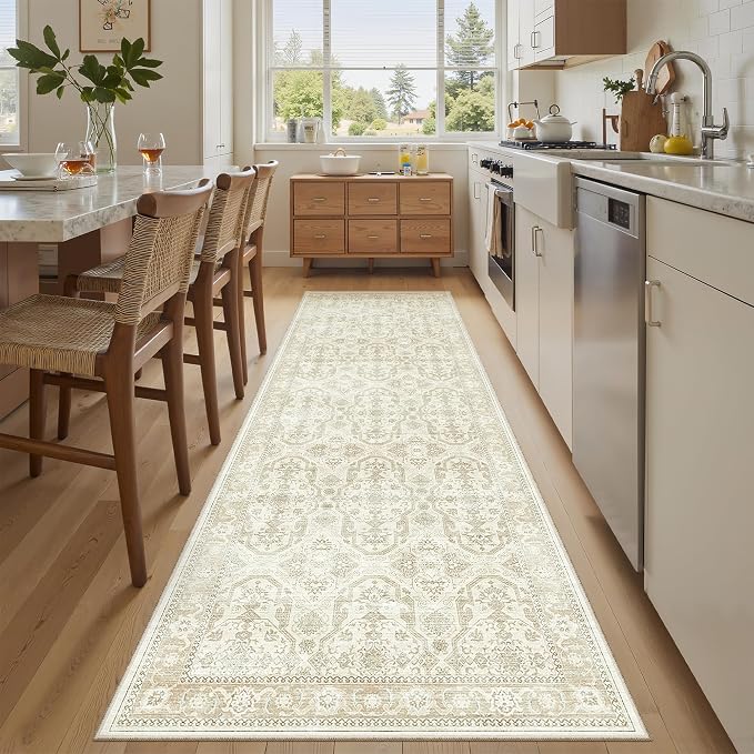 Soalmost Washable Runner Rug 2'6"x8' Kitchen Hallway Runners Beige/Brown | Soft - Image 4