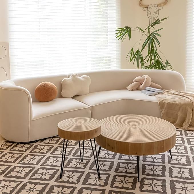 COZAYH 2-Piece Round Nesting Coffee Table Set, Natural Wood Top - Image 8
