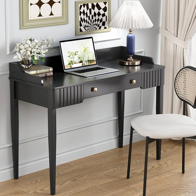 Space-Saving Black Wood Makeup Vanity Desk – Modern Computer Table by ukorua