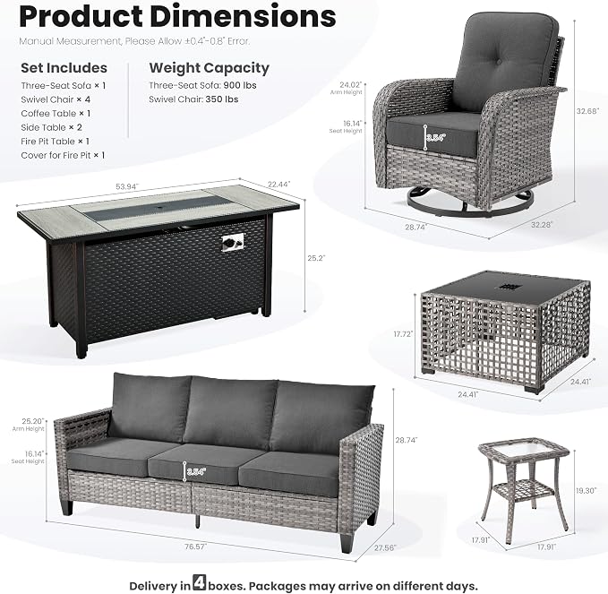 ovios 9 Pieces Patio Furniture Set, Outdoor Wicker Sofa Couch - Image 8