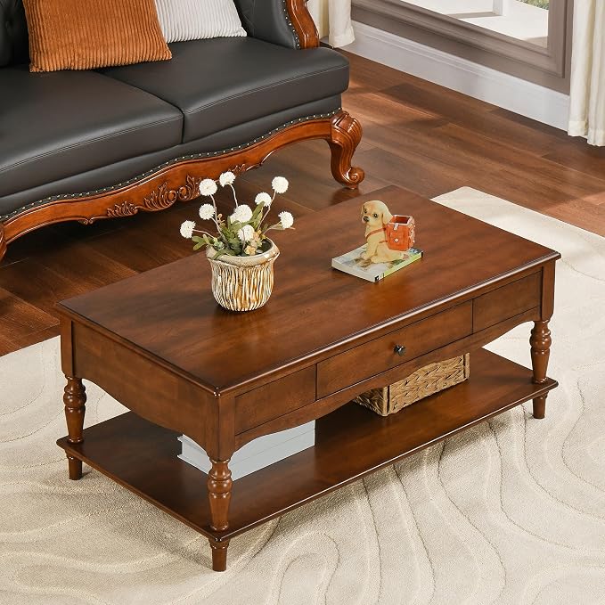 Rectangular Coffee Table with 2 Storage Drawers, Mid-century Solid Wood Living by MODERION-YourHomeSoulMate