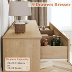 HUAHUU 9 Drawer Dresser for Bedroom, 60 Inch Long Dressers & Rattan Chest of - Image 4