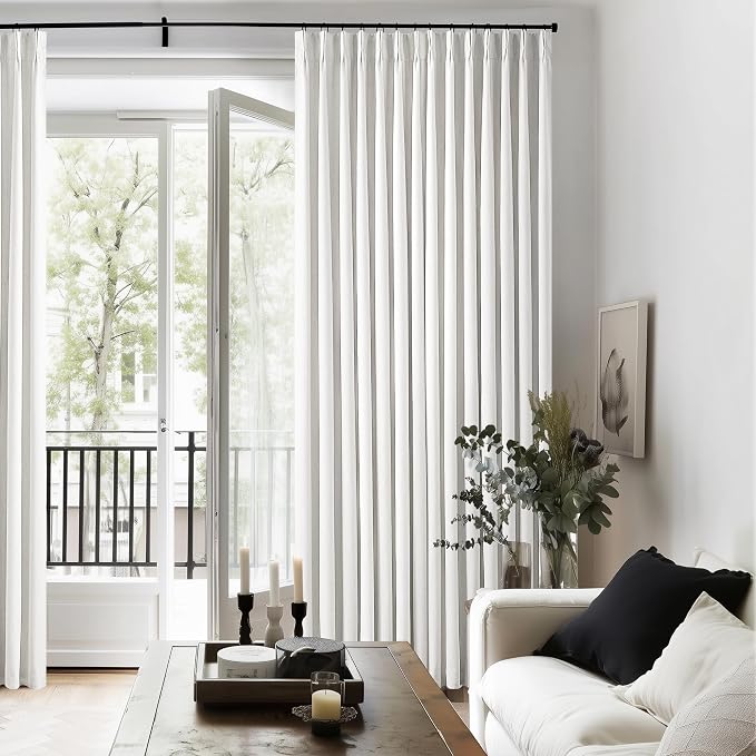 Pinch Pleat 100% Blackout Curtains 86 Inch Length 2 Panels Set | Beige White - Image 8