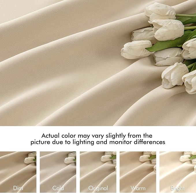 MIULEE Cream Beige Back Tab Blackout Curtains 52x120 Inch Long 2 Panels Set | - Image 8