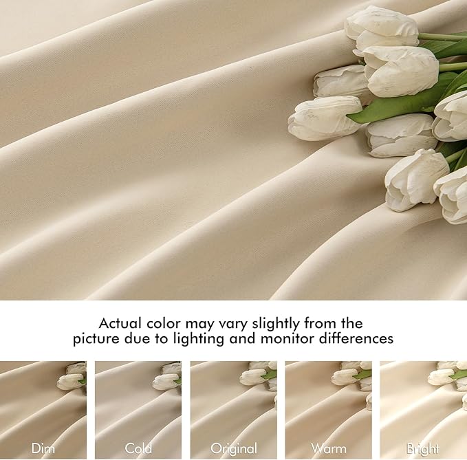 MIULEE Cream Beige Back Tab Blackout Curtains 52x90 Inch Long 2 Panels Set | - Image 8