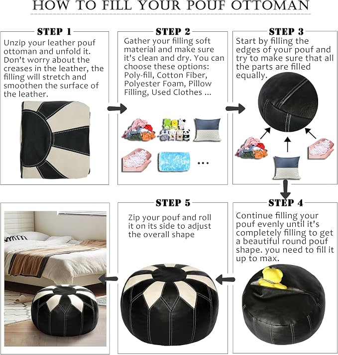 Thgonwid Unstuffed Moroccan Faux Leather Pouf Ottoman - Image 6