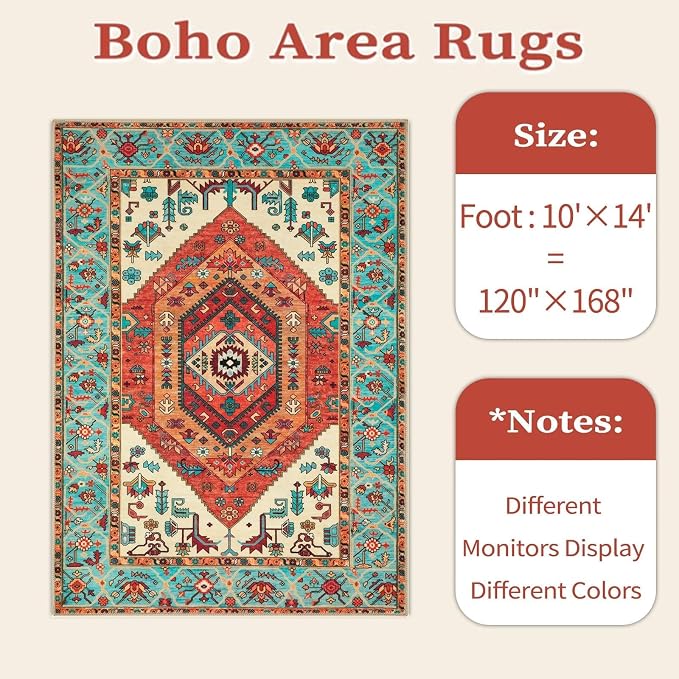 SERISSA 10x14 Washable Non Slip Boho Area Rug - Image 6