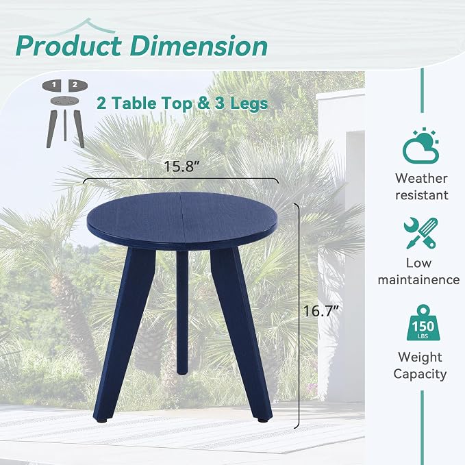HDPS Outdoor Side Table, Small Round Side Table Weather-Resistant, Outdoor Side - Image 2