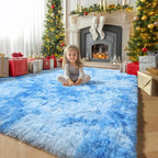 Amdrebio Tie-Dyed Light Blue Fluffy Area Rug 5x7 by Amdrebio