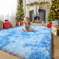 Amdrebio Tie-Dyed Light Blue Shaggy Kids Area Rug 4x6 by Amdrebio