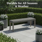 Outdoor Rattan Backless Bench, All-Weather Wicker & Solid Acacia Wood, - Image 6