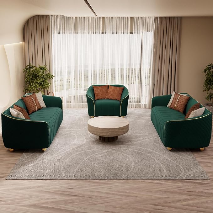 3-Piece Luxury Velvet Sofa Set for Living Room, Elegant Design Couch Set - Image 4