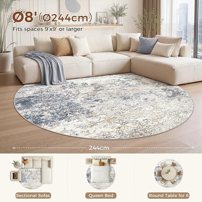 8ft Round Area Rug Living Room Rugs - Image 2