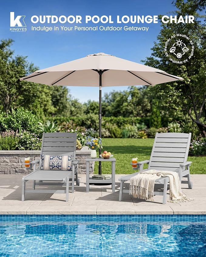 KINGYES HDPE Lounge Chair Outdoor Set of 2, Patio Chaise Lounge Recliner - Image 9